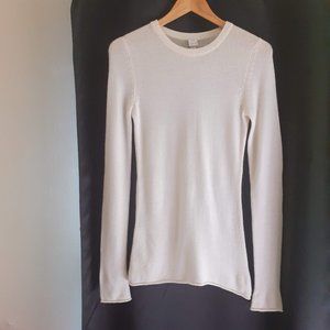 AQUA 100%CASHMERE LONGER SLEEVE RIBBED KNIT SWEATER ,Cream SMALL with measuremnt